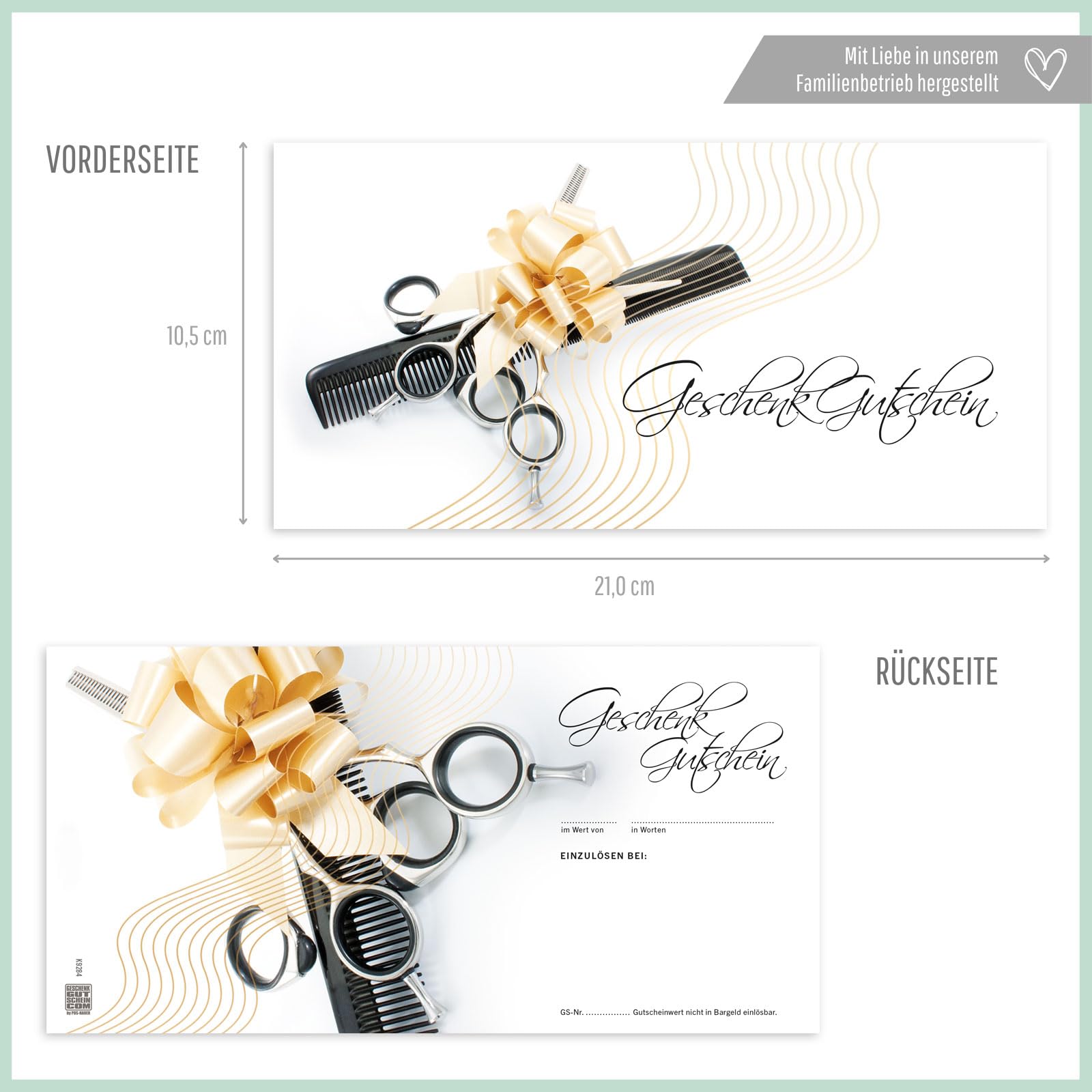 Gutschein-Set. 100x Gutschein + Kuvert. Für Friseursalons Friseure, blanko zum selber Ausfüllen.