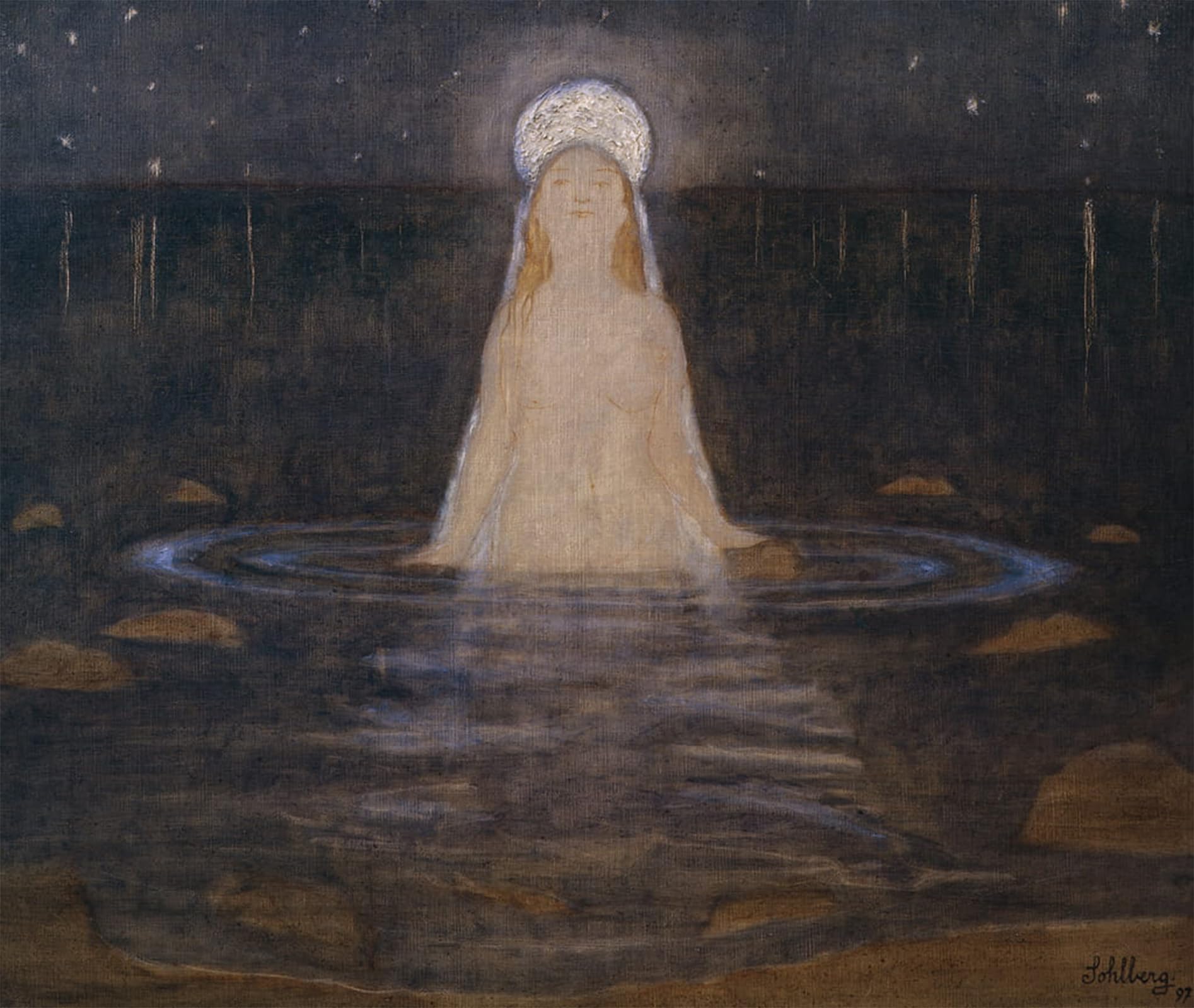 SERENDIPITP Retro Picture Poster Wall Art Pictures Painting the Mermaid by Harald Oscar Sohlberg Wall Art Canvas Print for Wall Decor 60x90cm