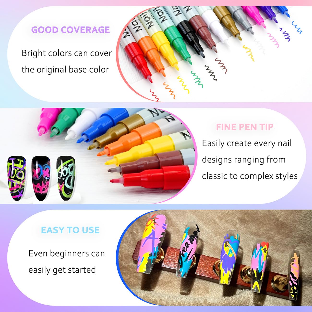12 Colors Nail Art Pens Set Nail Polish Pens Nail Art Markers for DIY Nail Art Waterproof Quick-drying Nail Point Dotting Liner Pen Tools for Home Salon