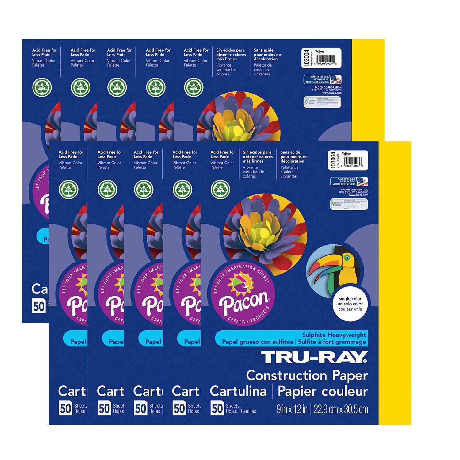 Tru-Ray(r) Construction Paper, Yellow, 9" x 12", 50 Sheets Per Pack, 10 Packs