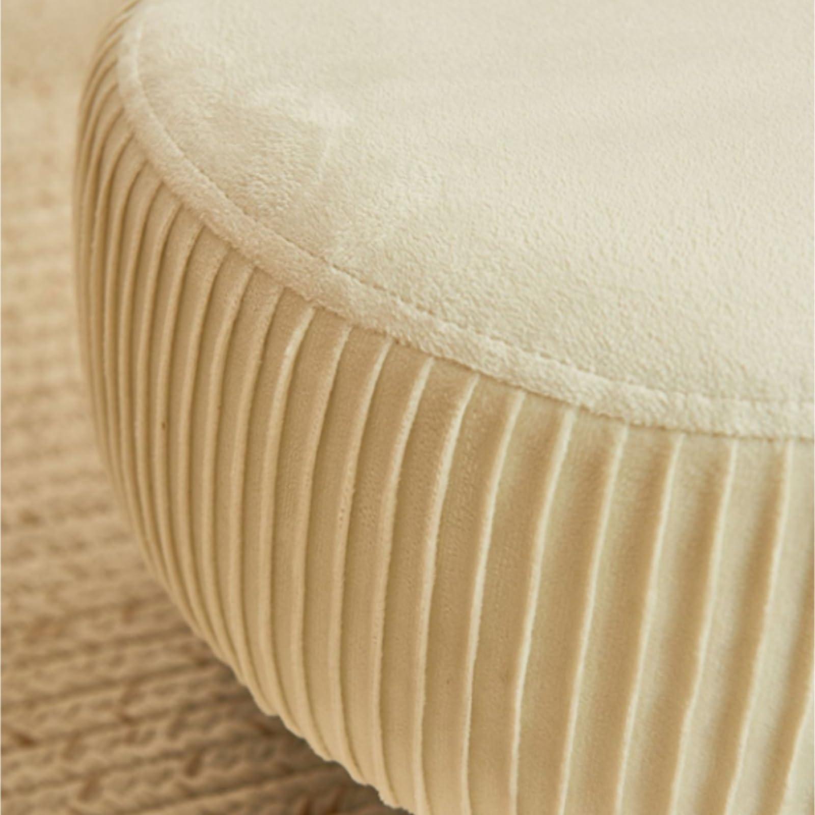 Ottomana Salón Reposapiés Cómodo, Suave, Corto, Tapizado De Felpa, con Asa Portátil Asiento Extra(Beige)