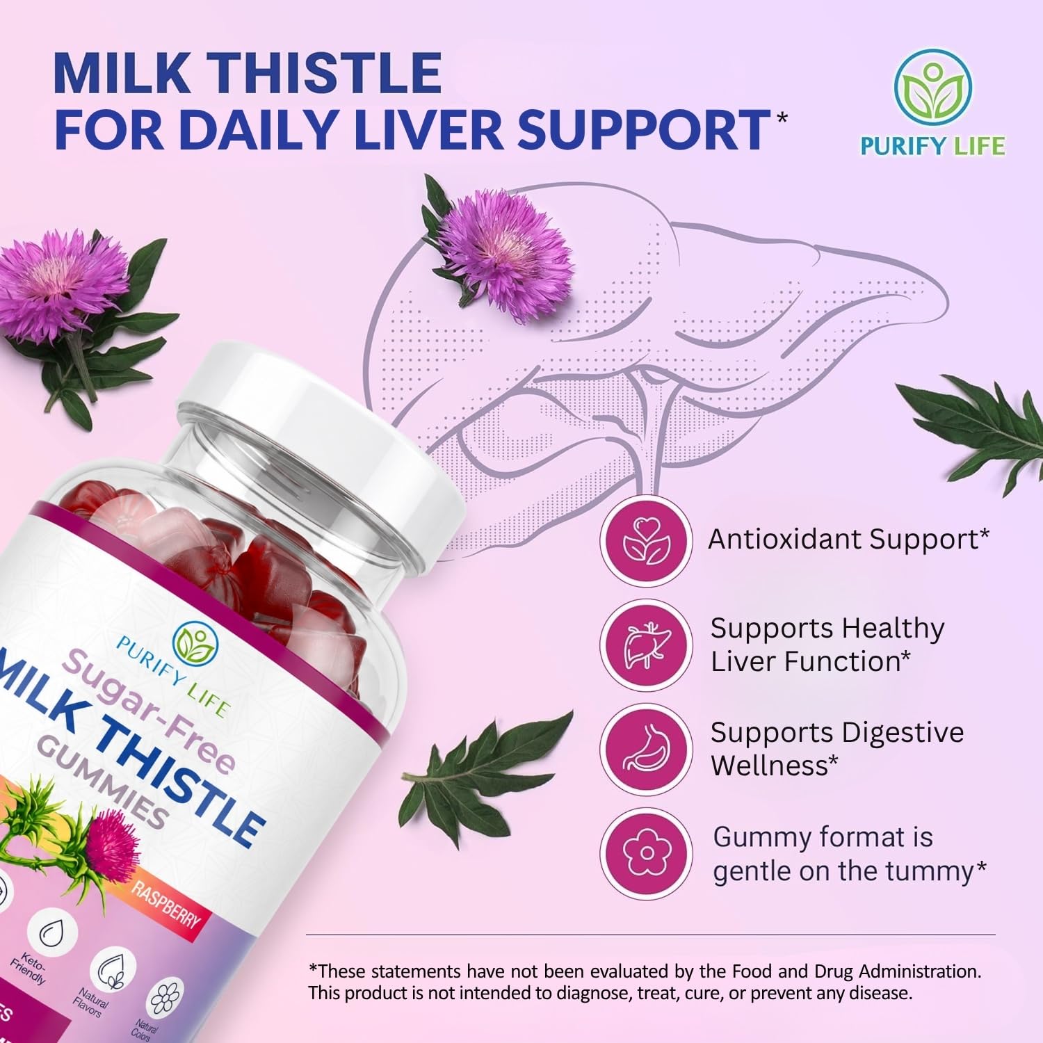 Sugar-Free Milk Thistle Gummies for Liver Cleanse Detox & Repair, Vegan — Amazon image 2
