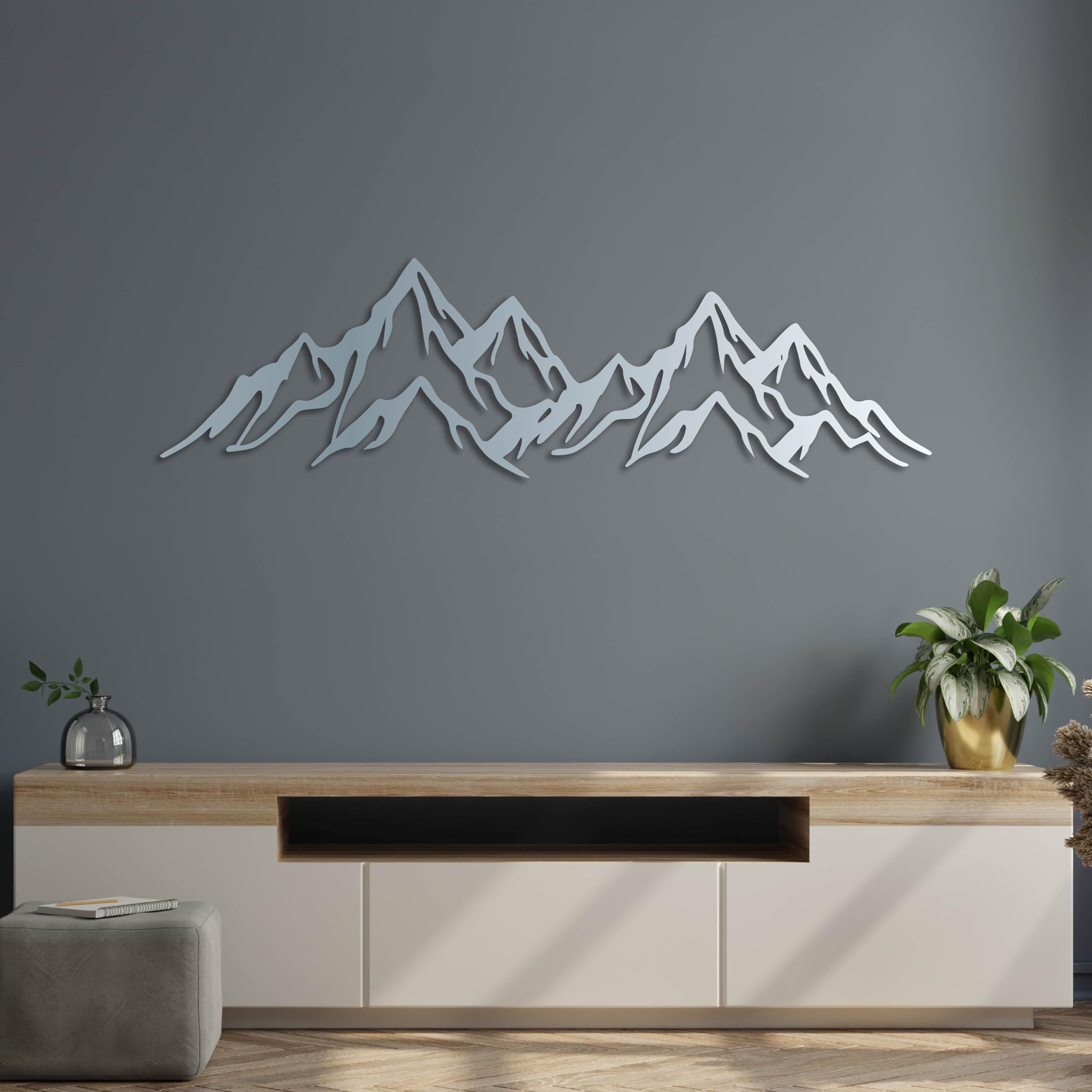KAWA METALWORKS Arte de pared de metal de montaña extragrande, decoración de pared de metal de colinas, escultura de pared de metal horizontal, decoración de pared grande sobre la cama, decoración