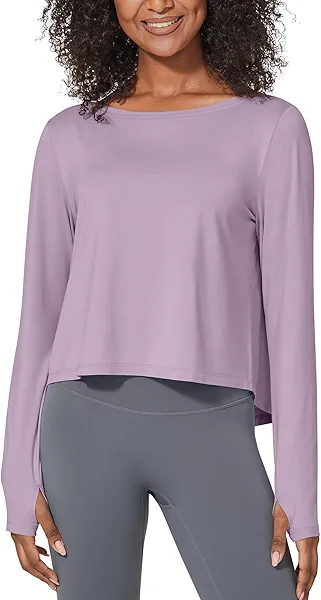 G4Free Long Sleeve Crop Top for Women Athletic Gym Workout Tops Loose Cropped T-Shirts