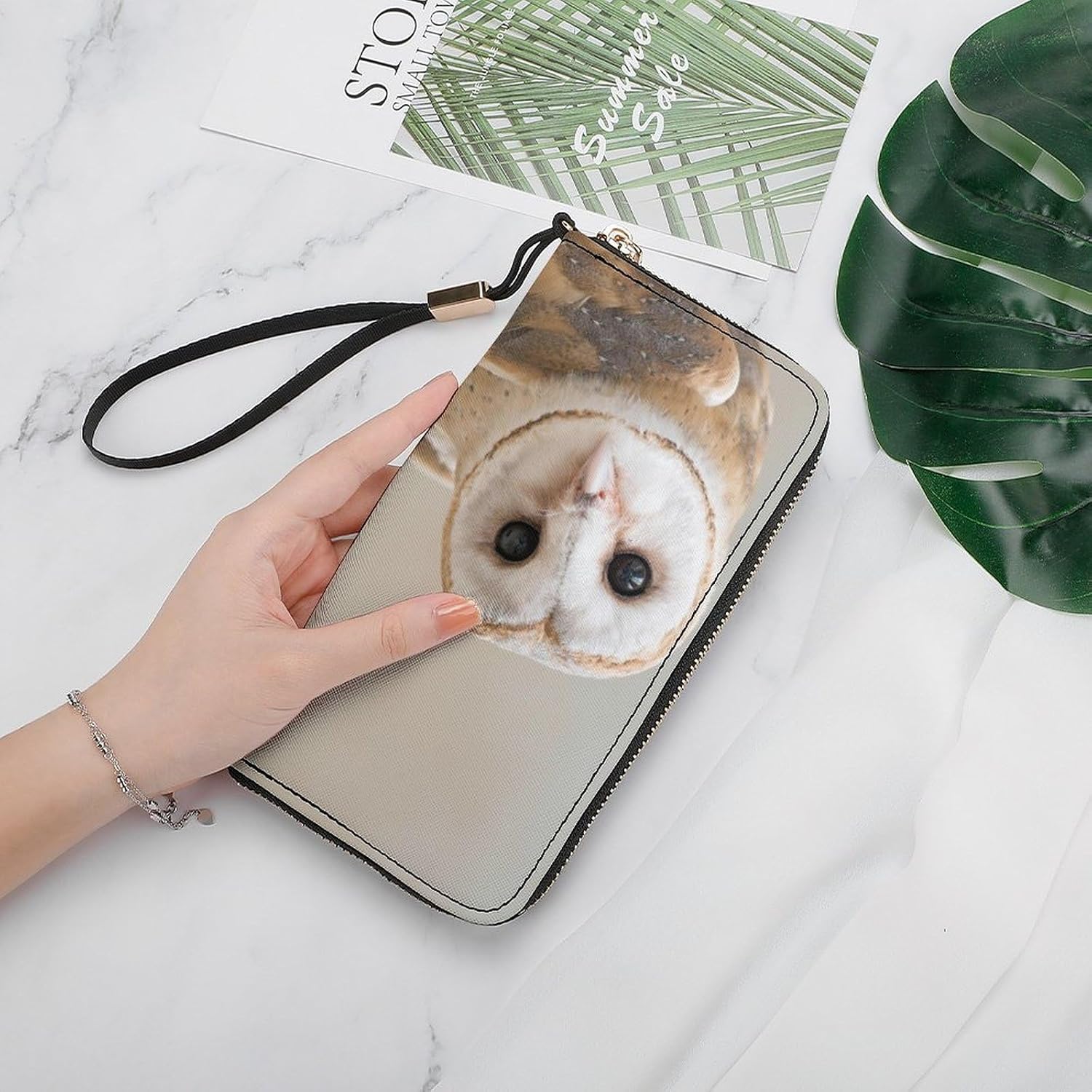 Funny Owl Long Wallet Multi-card Slot Wallet Large Capacity Long Purse Zip Wristlet Purse,Women Men