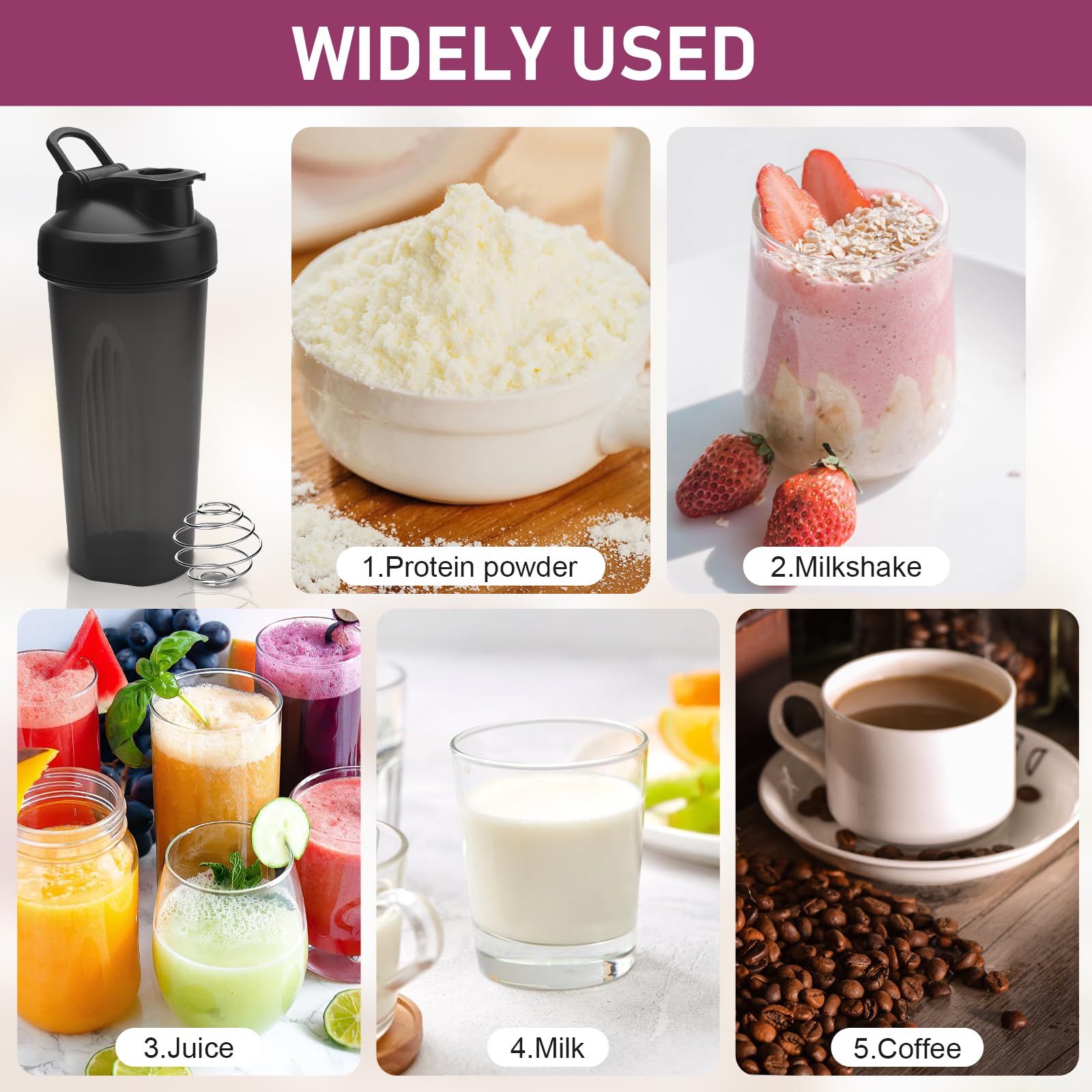 ACWOO Protein Shaker, 2PCS Shaker Proteico 500 ML, Bottiglia per Shaker con Tappo a Vite e