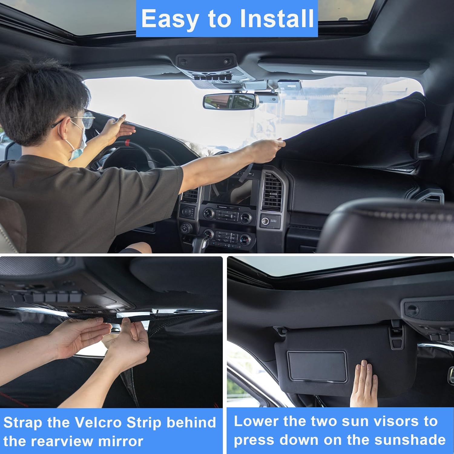 Windshield Sun Shade for 2022-2026 Refreshed Chevy Silverado 1500/GMC Sierra 1500, 2024-2026 Silverado/Sierra 2500HD 3500HD Front Windshiled Sun Visor UV Protection Foldable Sunshade