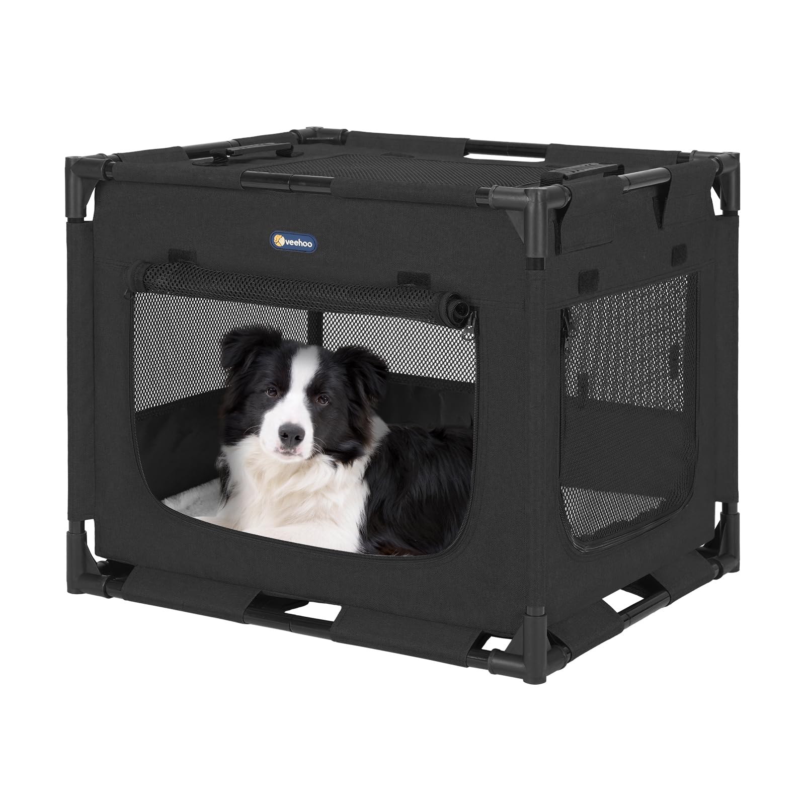 Veehoo 36 inch Soft Dog Crate, Lightweight Dog Cat Kennel for Large Dogs, 3-Door Cat Dog Playpen Puppy Playpen Indoor, 5 x Durable Mesh Screen, Indoor