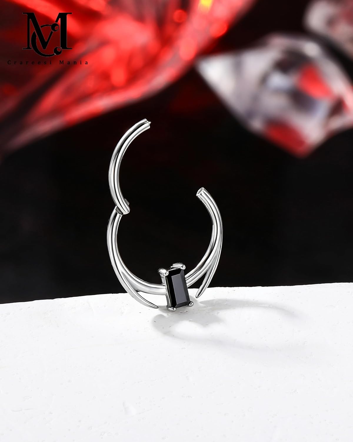 CM Crareesi Mania Black Septum Rings 16G Crescent Moon Septum Piercing Jewelry Square CZ Daith Earrings Gothic Daith Helix Cartilage Piercing Hoop