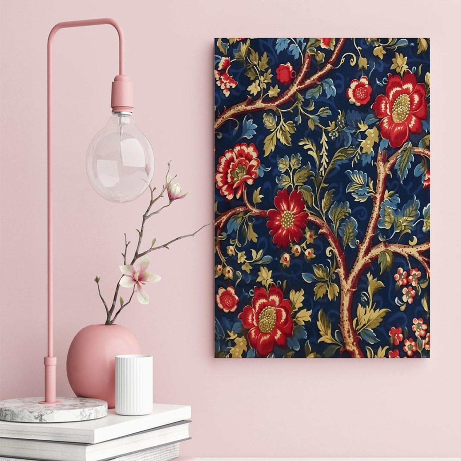 Amazon.com: Burgundy Gold Navy Blue Floral Botanical Canvas Wall