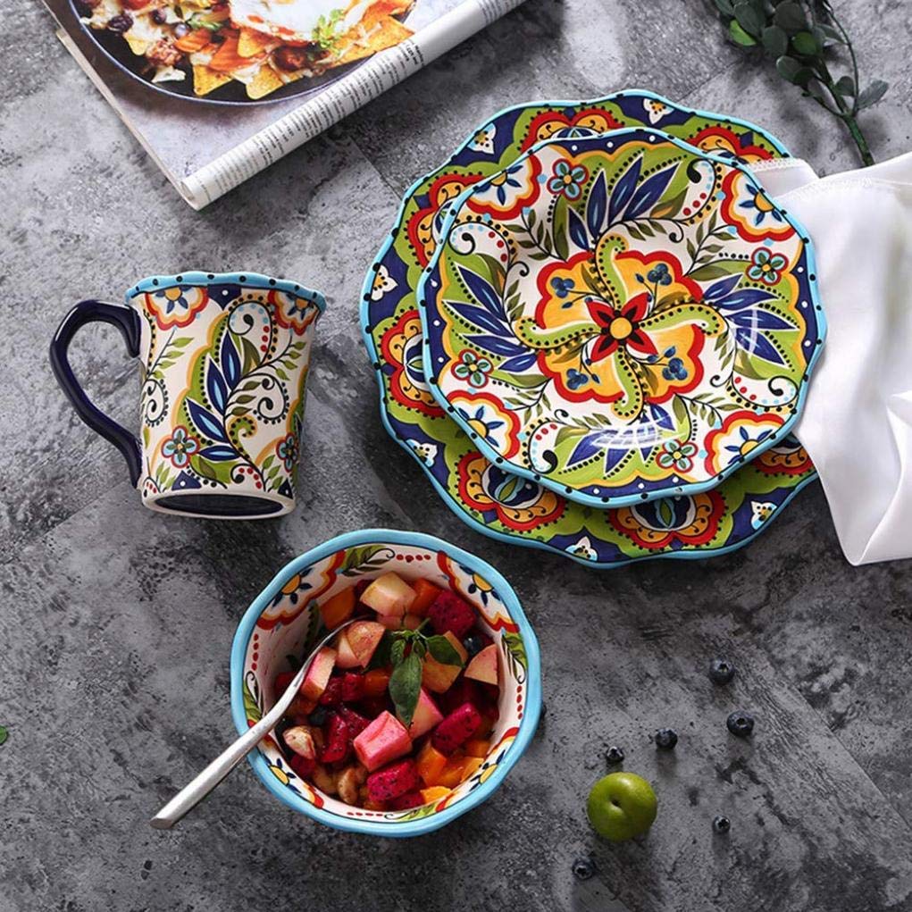Elegancki zestaw obiadowy, 5 sztuk Vintage wzór pasterski porcelanowy zestaw obiadowy ceramiczna zastawa stołowa prezent na parapetówkę