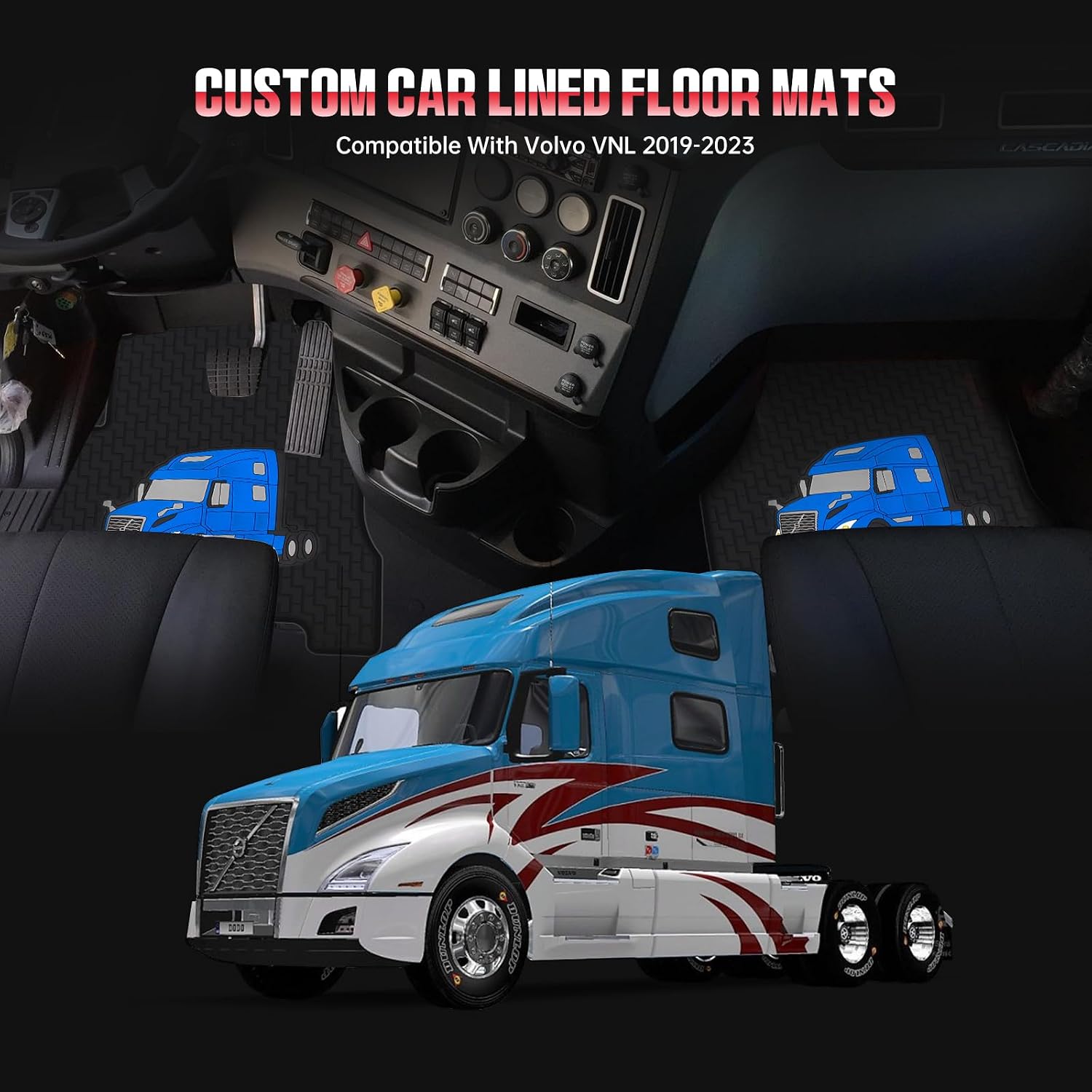 Floor Mats Compatible with Volvo VNL 760 860 (2019-23),VHD New (2019-23),VNR (2019-23),Truck Floor Mats for Volvo Accessories Heavy Duty Includes 3 PCS Set with Color Pattern