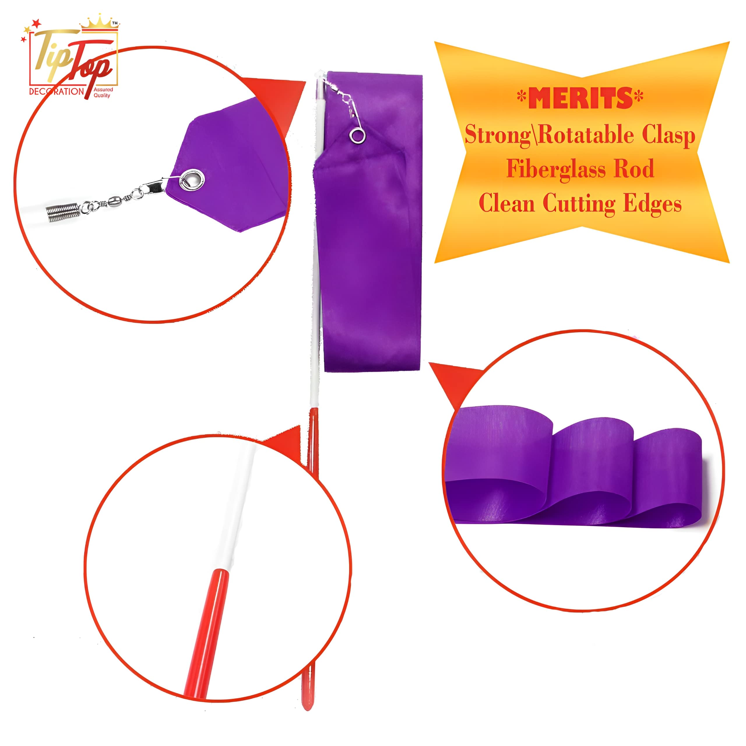 Tiptop Decoration Gymnastic Rhythmic Dancing Ribbon Streamer Stick (1 Piece) (Roaring Purple) 3