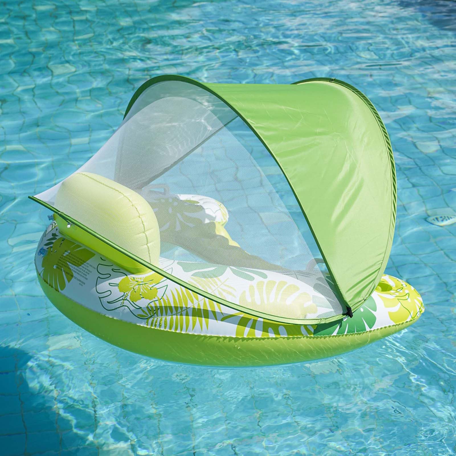Letto Gonfiabile Galleggiante In Acqua, Sedia A U Con Maniglie, Lettino Per Zattera Da Nuoto Con Parasole Rimovibile A Doppio Strato, Sedia Da Piscina Per Nuoto Galleggiante Con Portabicchieri