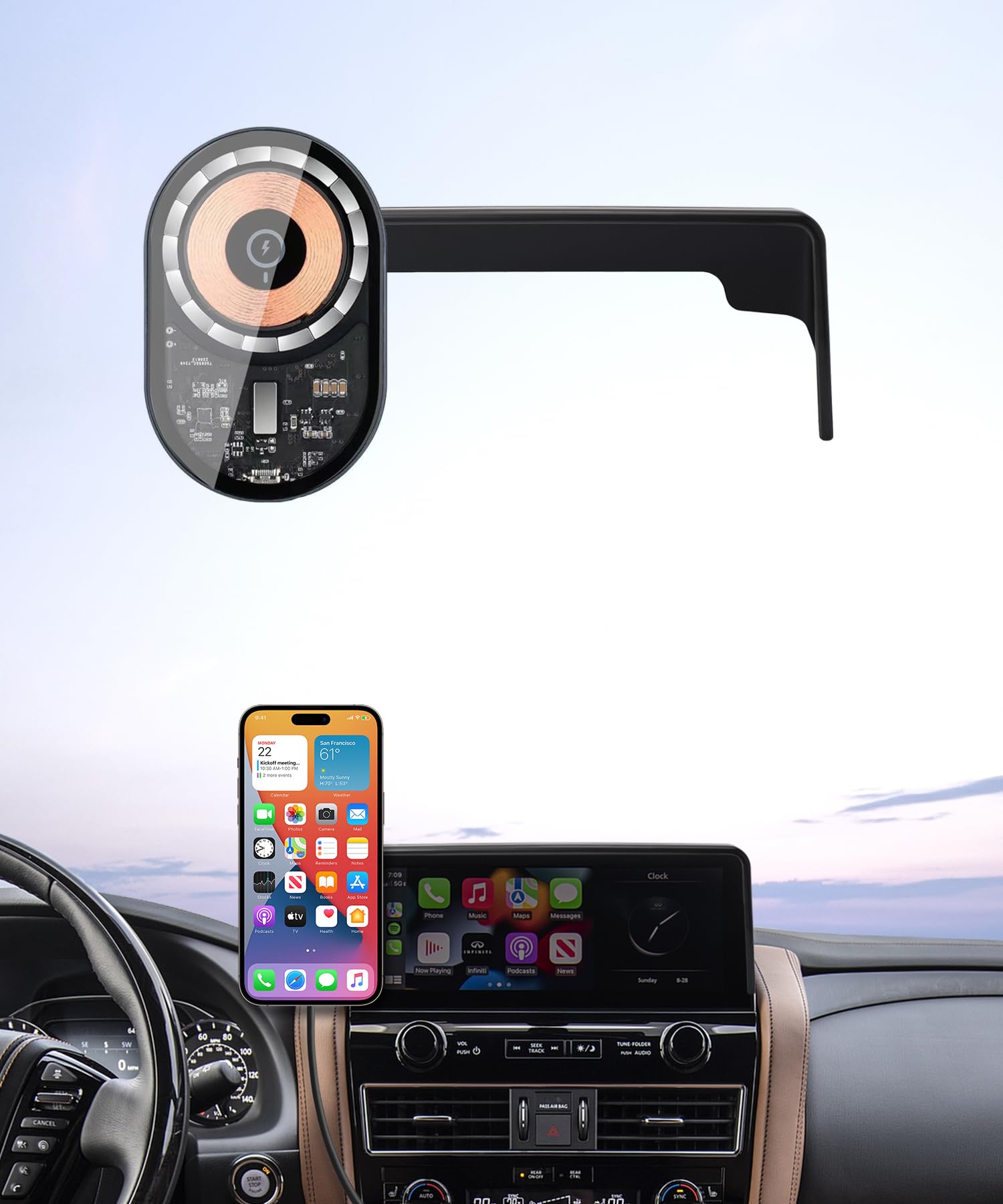 Masergogo Wireless Charging car Phone Holder for Nissan Armada 2021-2024/Infiniti QX80 2022-2024 Accessories 12.3 inch Screen Fixed Clip,360° Rotation