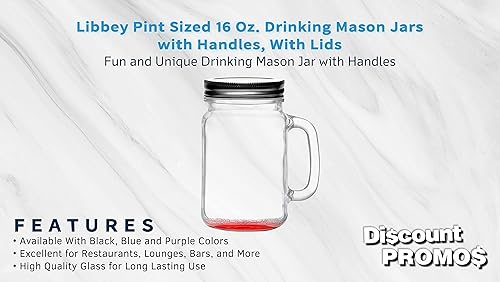 Miniatura 2 de DISCOUNT PROMOS Juego de 10 tarros Libbey Handle Mason con tapas, 16 onzas, estilo tradicional, bebida, cristalería, color rojo