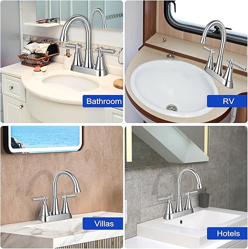 Miniatura 6 de Grifo de baño, grifo de lavabo de baño de 3 agujeros de 4 pulgadas, juego central de acero inoxidable sin plomo, 2 asas, con drenaje desplegable y 2