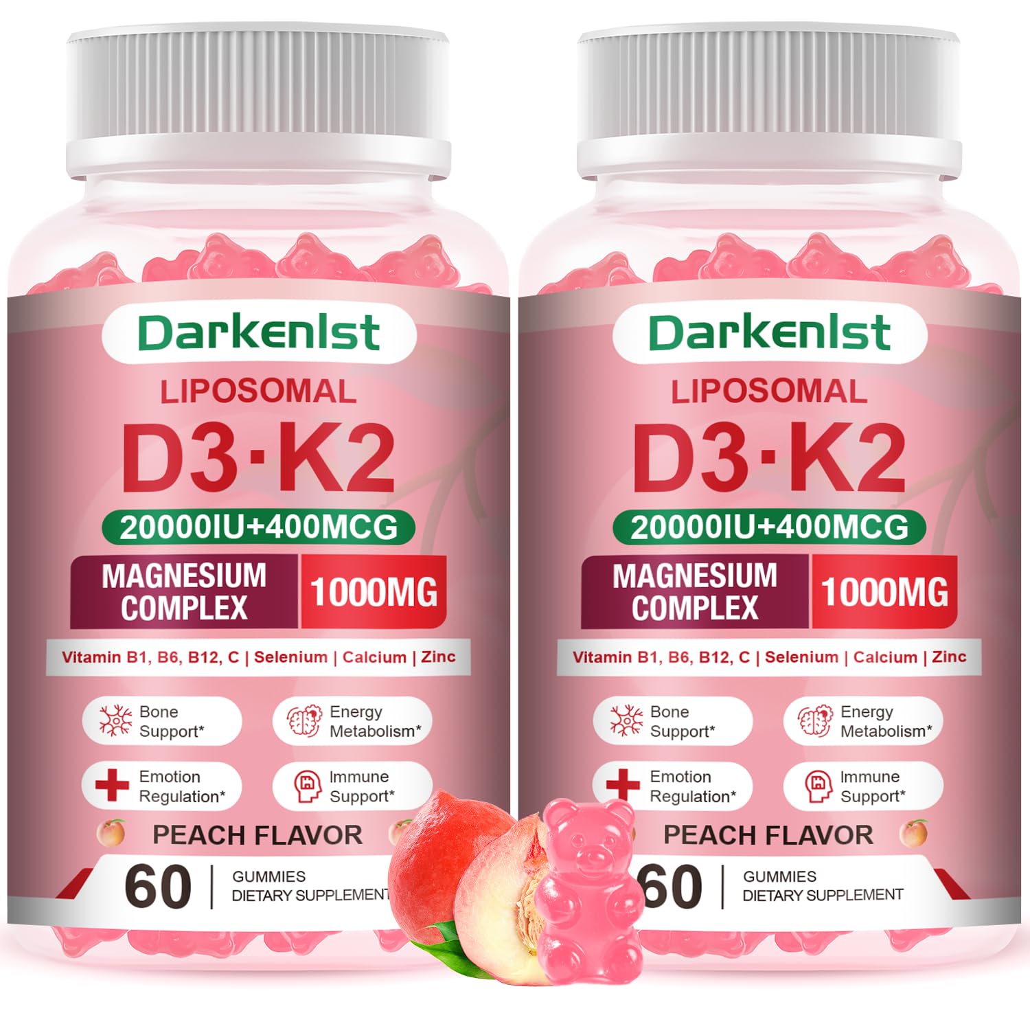 2 Pack Liposomal Vitamin 20,000IU D3 + 400mcg K2 Supplment,Complex Magnesium Glycinate, Malate & Citrate, Calcium, Zinc, Rich In Vitamins B & C, Stress Relief, Relaxation & Bone Support for Adults