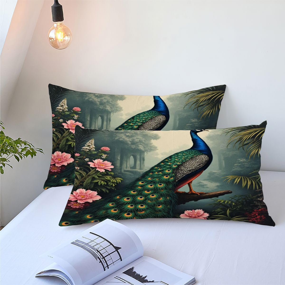 Kołdra podwójny rozmiar zwierzę paw, 100% bawełna wypełniona kołdrą podwójny rozmiar 180 x 180 cm na wszystkie pory roku, wygodna i można prać w pralce kołdra z narożnymi zakładkami + 2