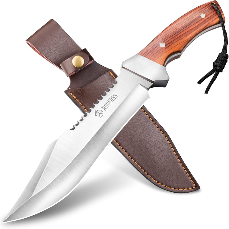 13" Survival Knife with Sheath, 7" Large Blade Camping Knives with Rosewood Handle, Full Tang Bowie Fixed Blade Hunting Knife, Outdoor Bushcraft Gifts for Men Women