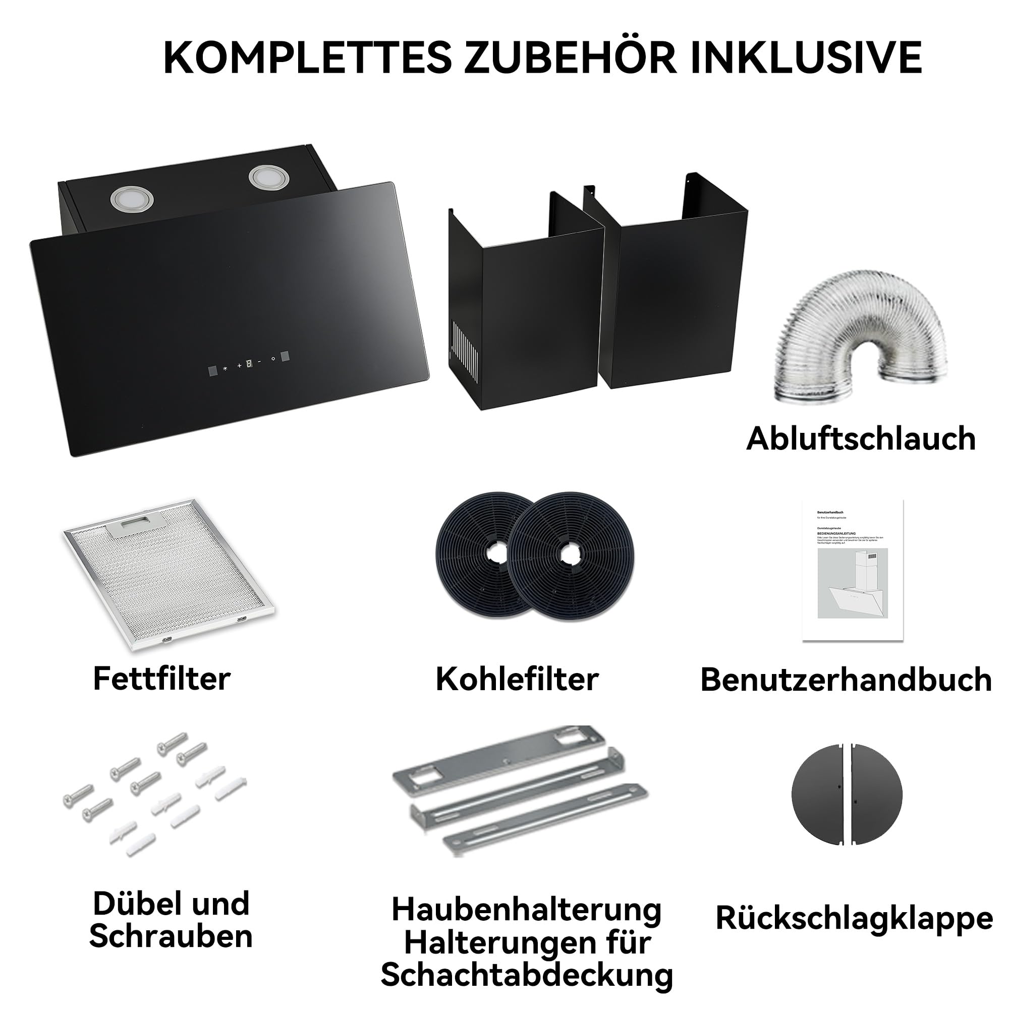 Dunstabzugshaube Schräghaube 60 cm A+++ 416 m³/h 58 dB Leise Touch- & Gestensteuerung Abluft/Umluft LED Schwarz