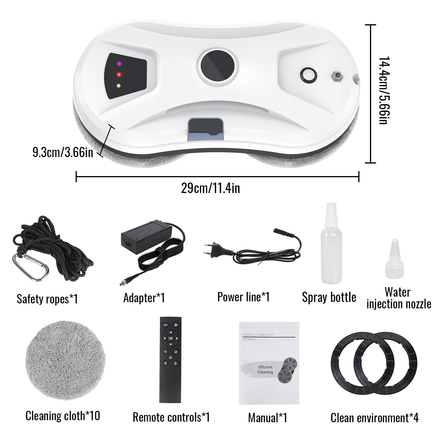 Fensterputzroboter mit Sprühfunktion, 5600 Pa Fensterroboter mit Intelligenter Navigation, 3 Reinigungsmodi, Sicherheitsseil und UPS, für Fenster, Glas, Spiegel und Fliesen