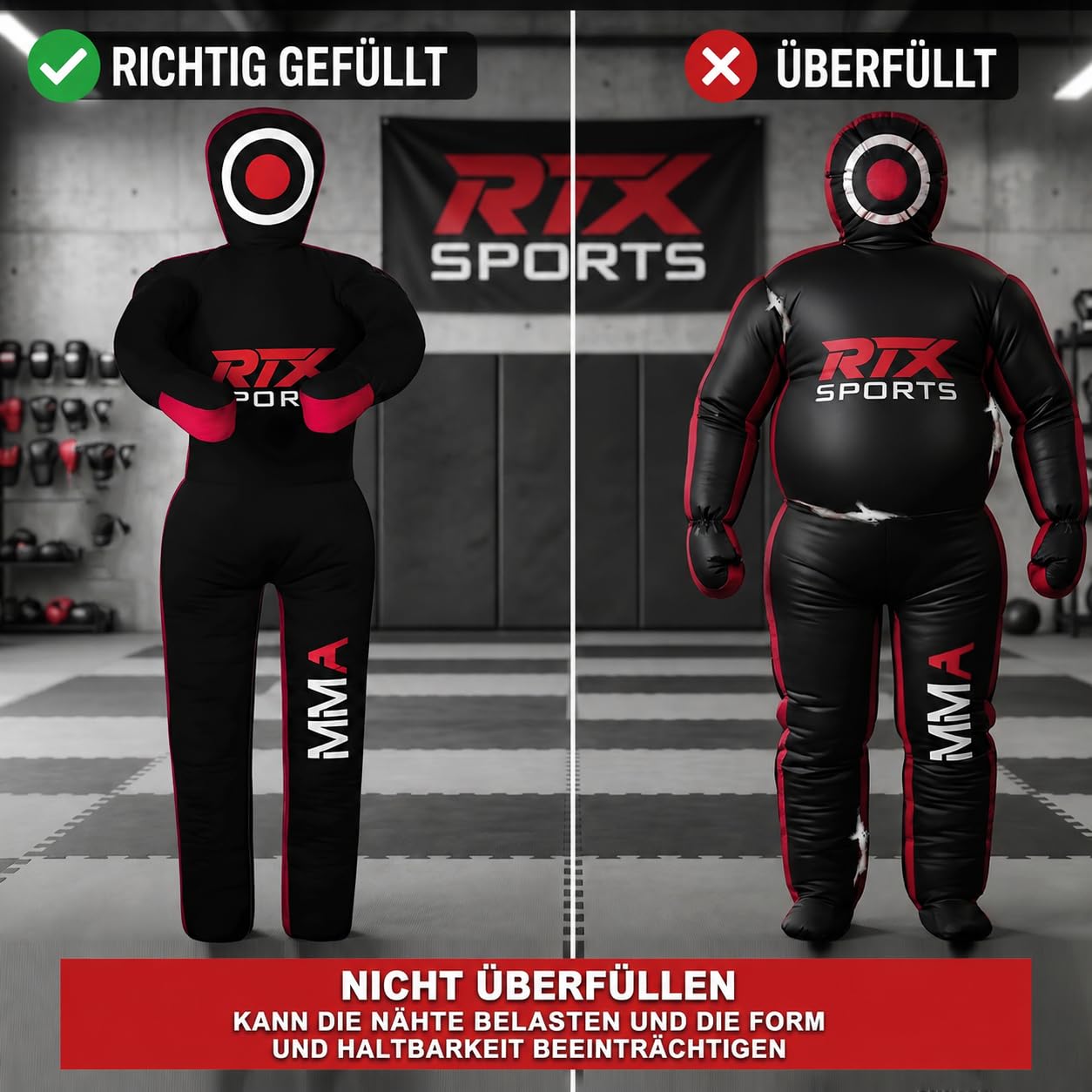 RTX MMA Judo Grappling Dummy - Sac de frappe pour Brésil BJJ Jiu Jitsu Position debout Wrestling BJJ Dummy pour l'entraînement d'arts martiaux - Toile - Vide