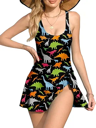 Goodstoworld Women One Piece Swimsuit Tummy Control Tie Knot Swimdress with Adjustable Straps S-XXL