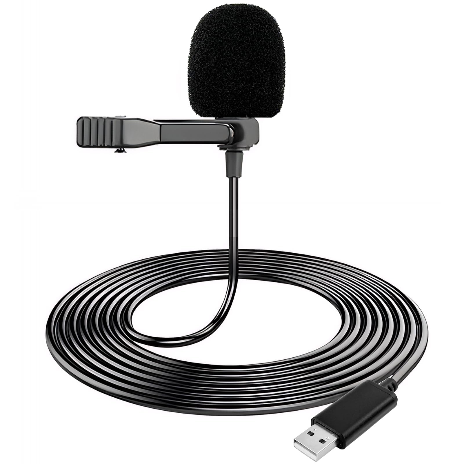 Microphone Lavalier USB, Micro Cravate avec 2M Cable et Pince | Lapel Mikrofon Professionnel pour PC Mac Laptop, Mini Mic pour Gaming Podcast Enregistrement Vidéo, Plug at Play