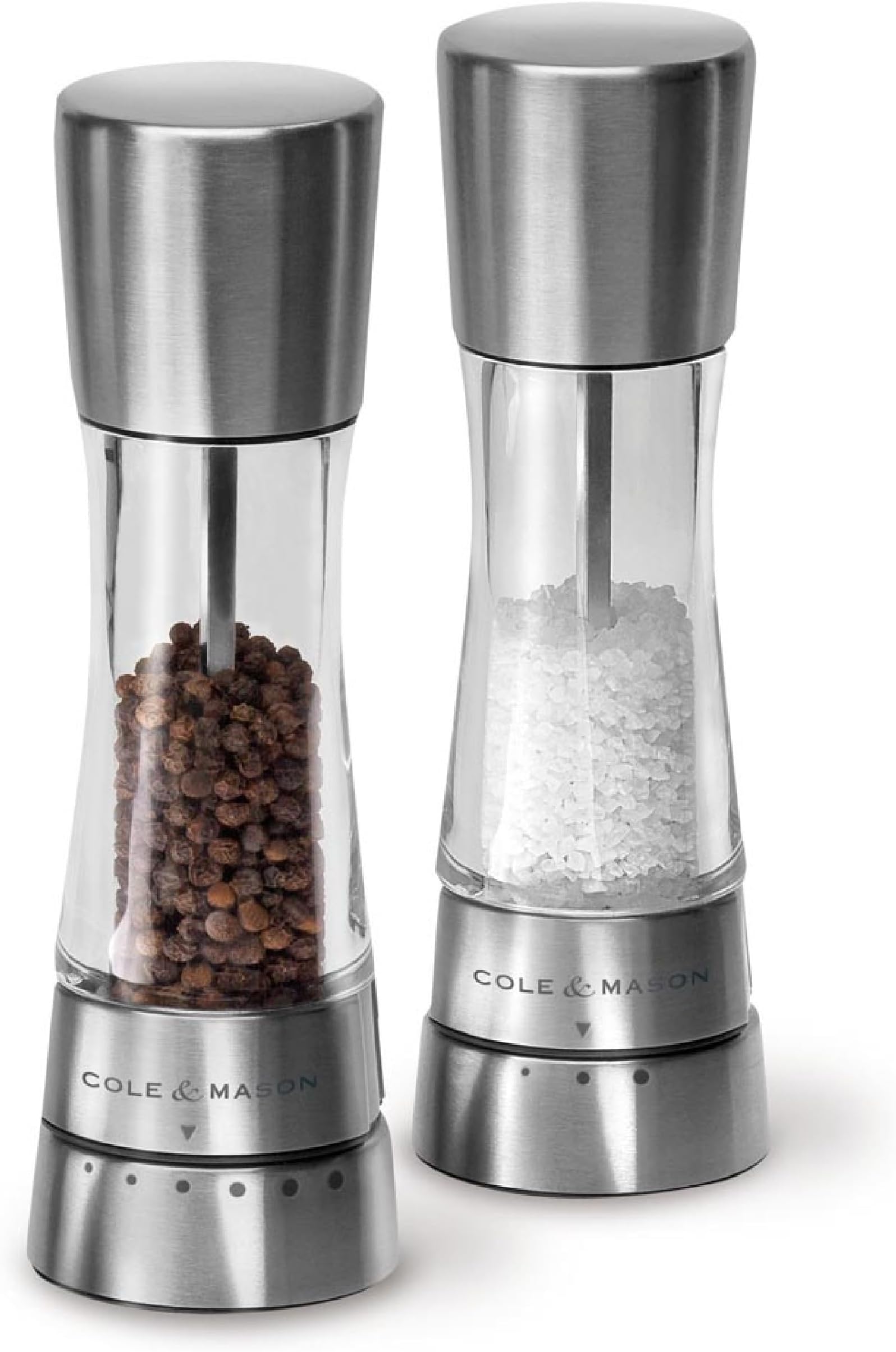 Cole & Mason Derwent Grinder Set - Precision Mechanisms and Sea Salt and Peppercorns - Derwent Salt and Pepper, Stainless Steel