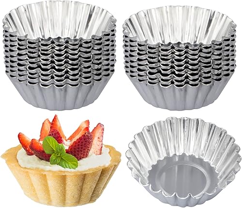 ISKYBOB Paquete de 20 moldes de aluminio para tartas de huevos, moldes para galletas, herramienta reutilizable para hornear, tazas para hornear (XL)