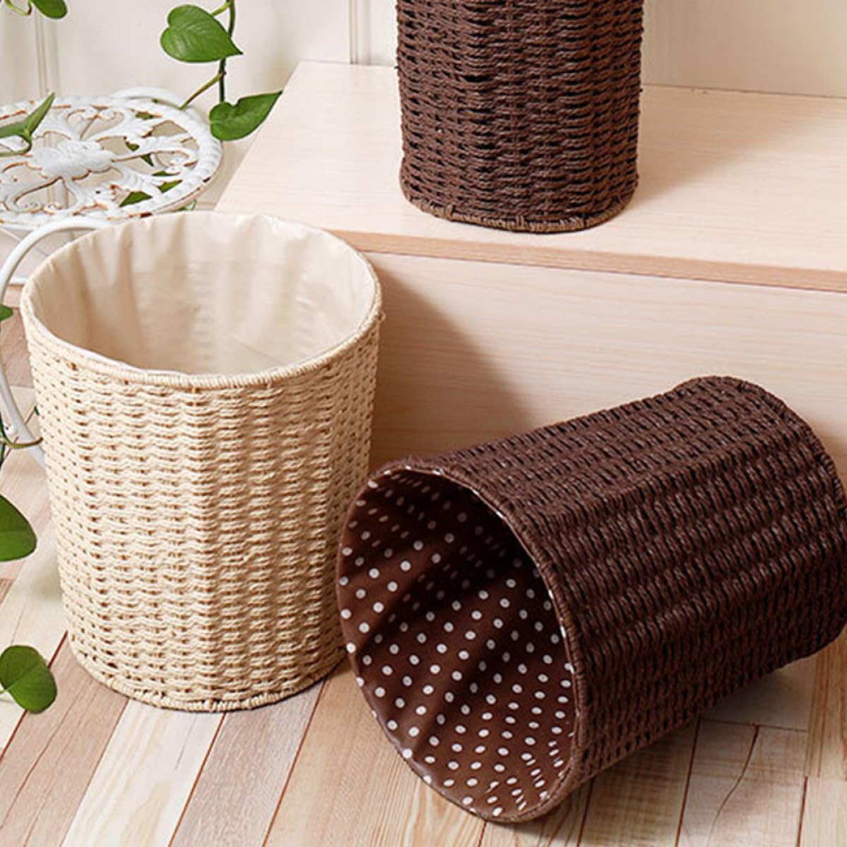 Geflochtener Mülleimer aus Rattan, Beige, Leicht und Stabil | Küchenkorb, Papierkorb für Zuhause, Schlichte Form, Wirtschaftlich und Praktisch Zufälliger Stil