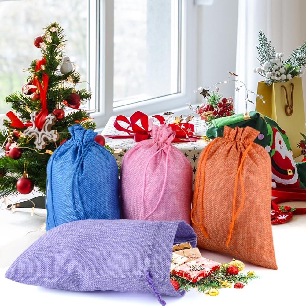 Lot de 50 sachets en toile de jute - 20 x 30 cm - Sacs cadeaux pour la fête des mères, le printemps et la communion - Réutilisables - Pour mariage, bijoux et fête (couleurs mélangées)