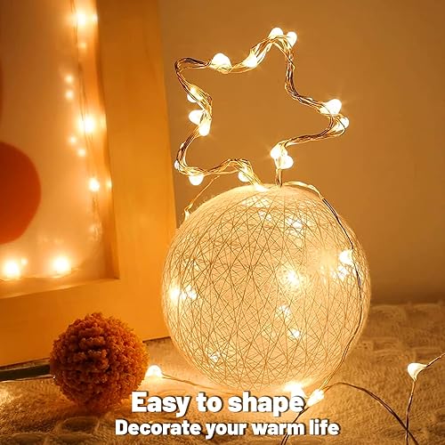 Miniatura 3 de Paquete de 24 luces de hadas que funcionan con pilas, 7 pies, 20 luces LED impermeables de Navidad, alambre plateado, luciérnaga, luna estrellada,