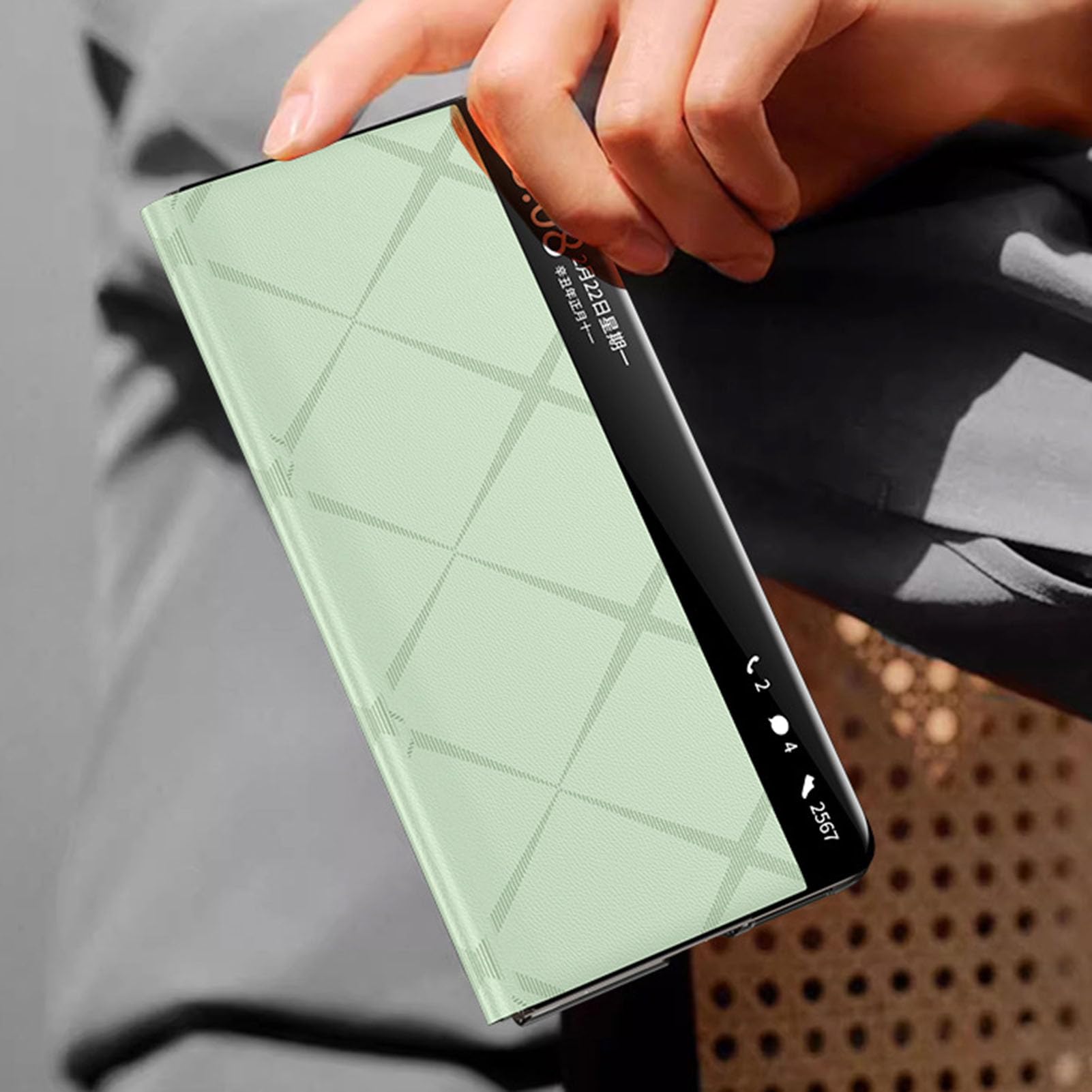 Etui Flip View do Huawei Mate X7, biznesowe Prawdziwa skóra Magnetyczne zamknięcie Ochrona Relief Slim Support Bezprzewodowe etui ładujące, brązowe, Mate X7