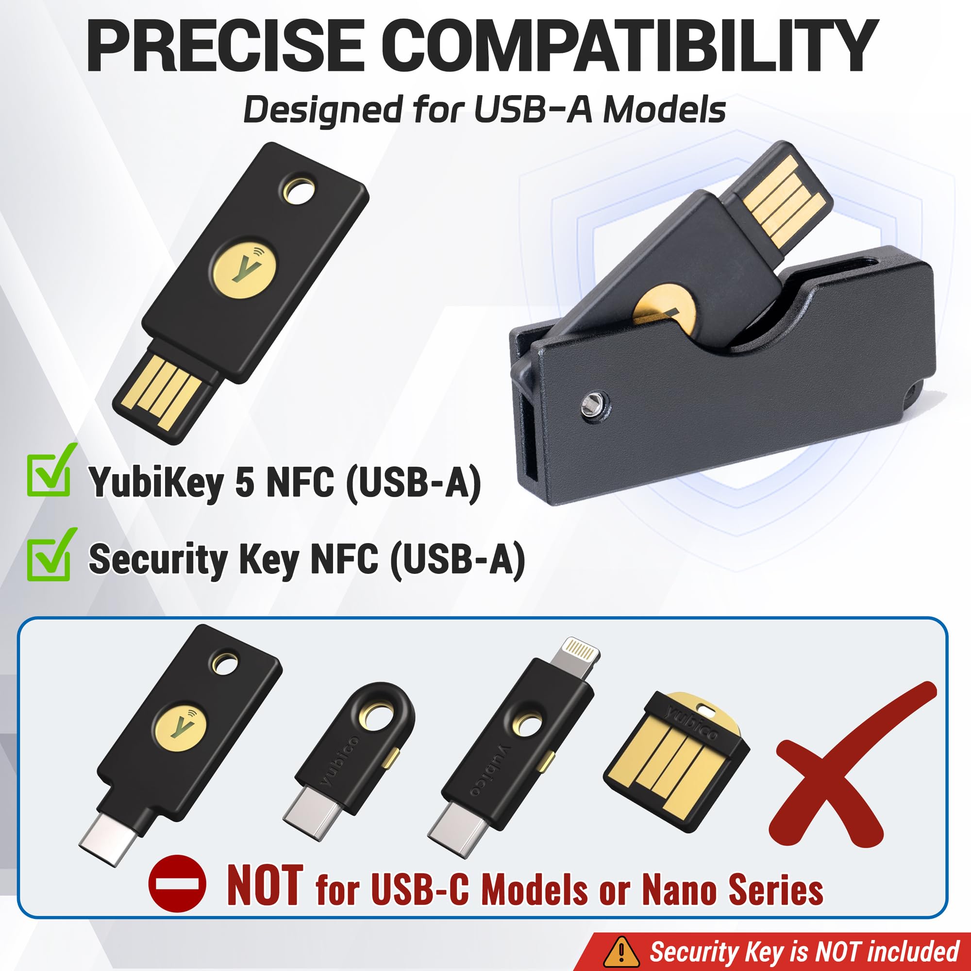 sciuU Metalowa składana obrotowa osłona kompatybilna z kluczem bezpieczeństwa Yubico NFC/YubiKey 5 NFC / 5 NFC FIPS, złącze USB-A - odporna na zarysowania ochronna obudowa ze stopu aluminium - klucz