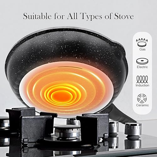 Miniatura 6 de Sartén antiadherente de 9.5 pulgadas, sartén con mango desmontable, sartén antiadherente compatible con todas las estufas, apta para horno (negro)