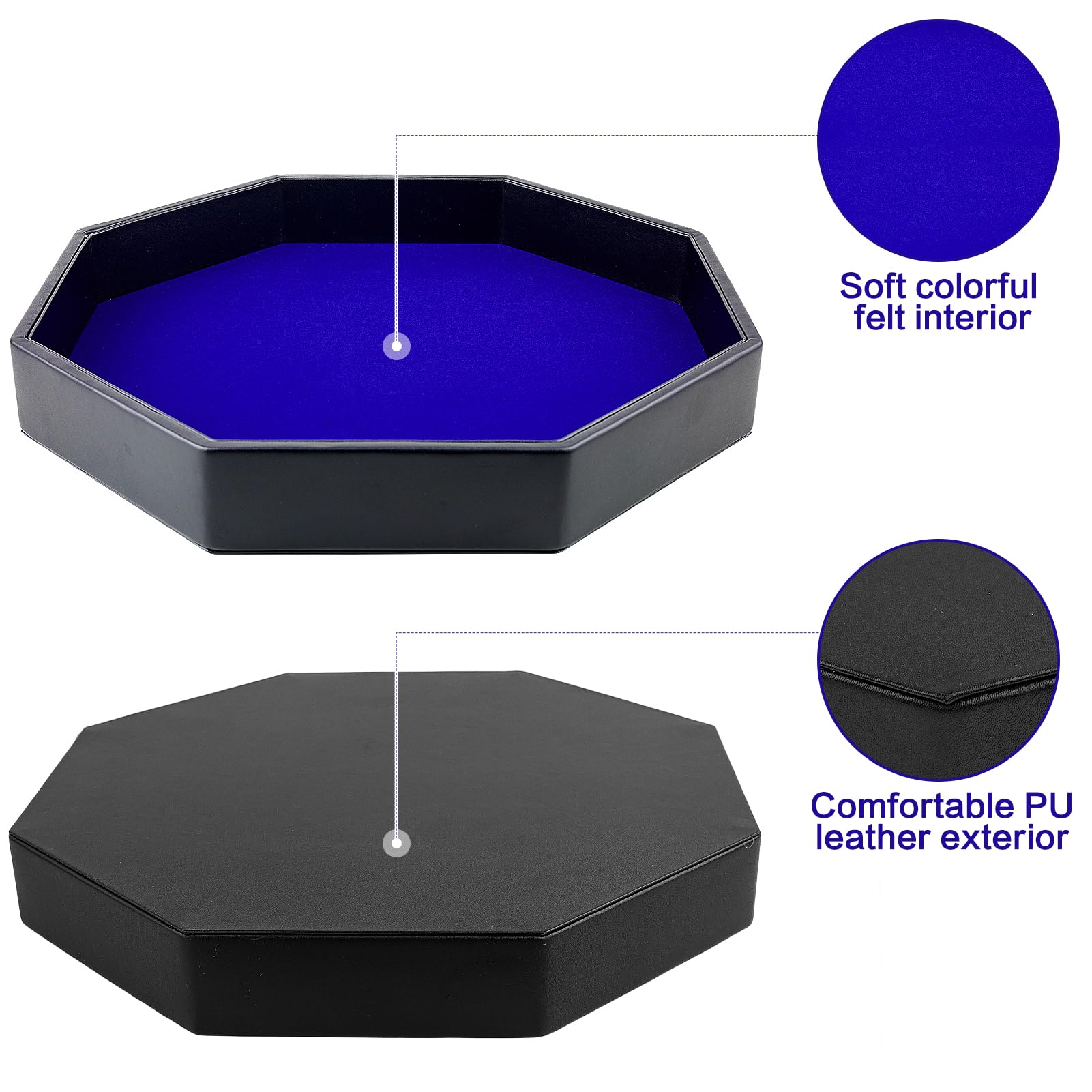 TOPTAN Dice Rolling Tray, Blue Felt Lined PU Leather Octagon Dice Tray for Dungeon Crawler Games, 30 x 30 x 4 cm - Image 4
