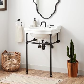 Signature Hardware 480507 Cierra 24-1/4" Vitreous China Console Bathroom Sink with 3 Faucet Holes at 8" Centers