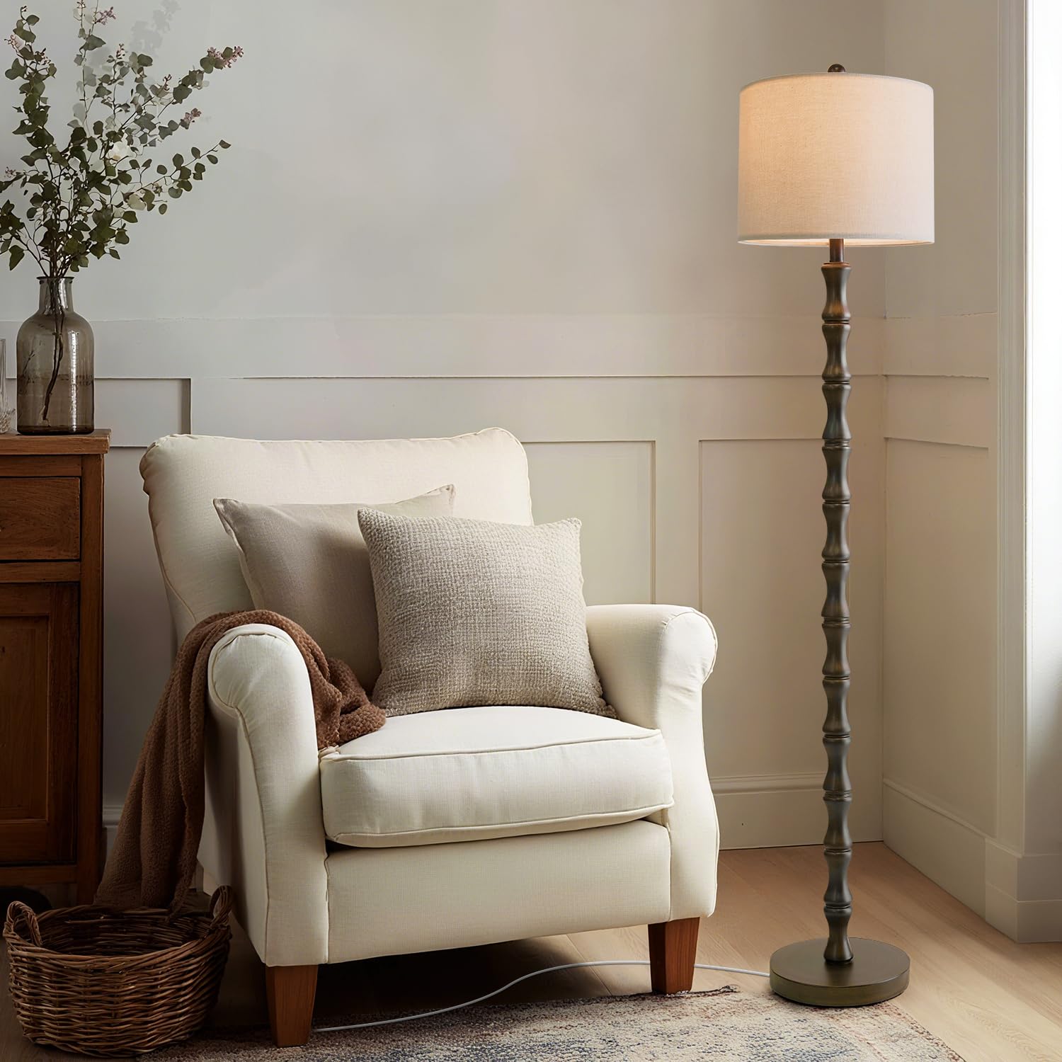 BOBOMOMO 62 Rustic Floor Lamp Retro Farmhouse Standing Lamp with Rotary Switch Resin Dark Brown Floor Lamp for