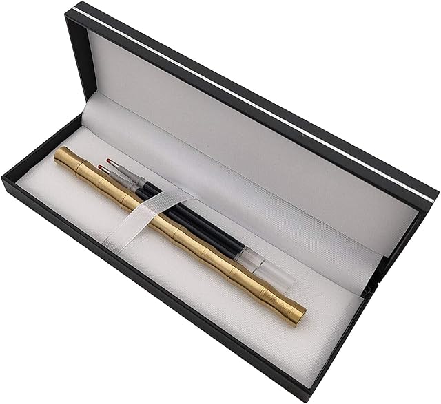 Accod Bamboo Solid Brass Pen Sign Signature Pen Ballpoint Pen High-end Gift Box with Two Replaceable Black Refills -0.5MM