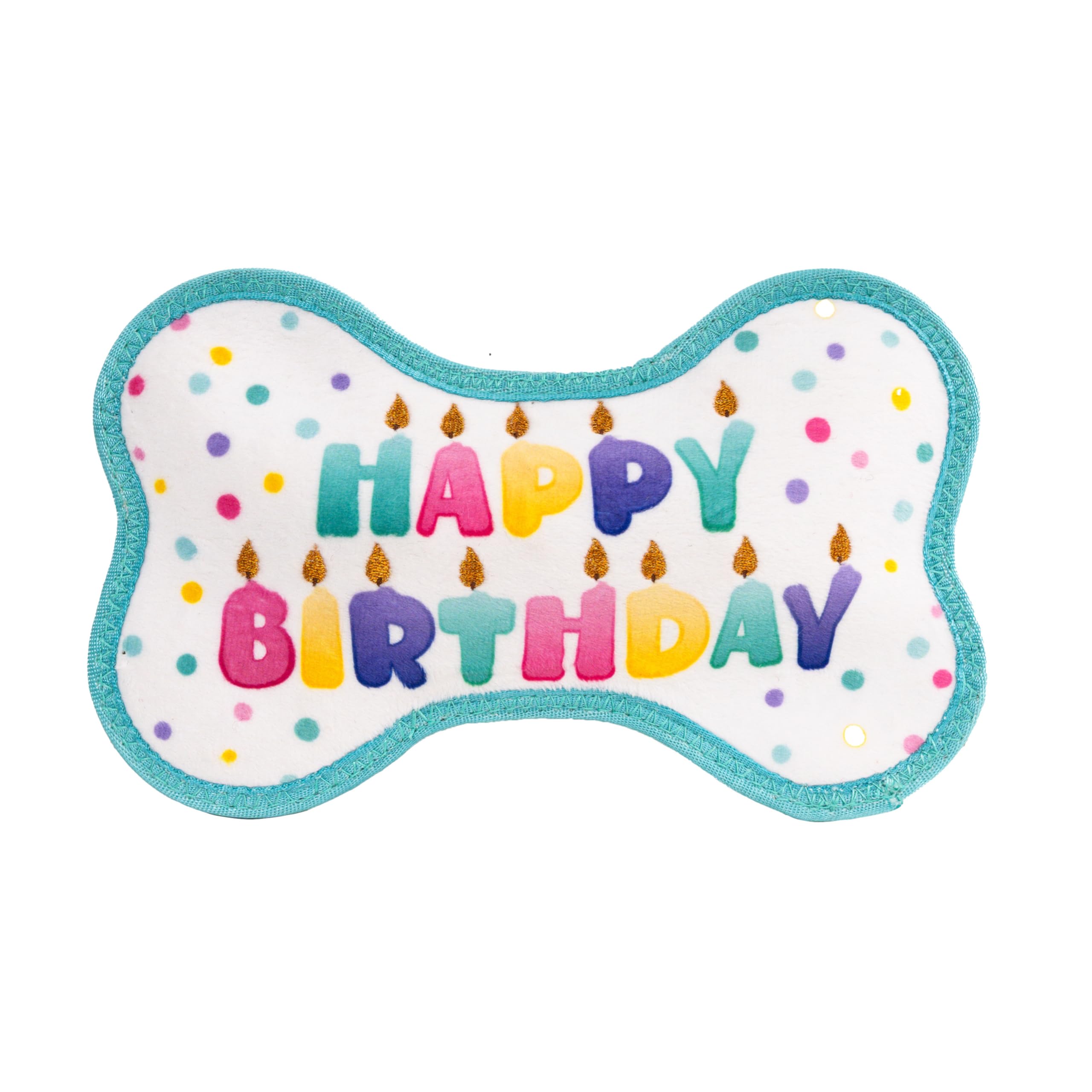 Tough Skinz Birthday Bone Dog Toy, Extra Durable Plush, No Messy Filling, Jumbo Squeaker, All Breeds, 9"