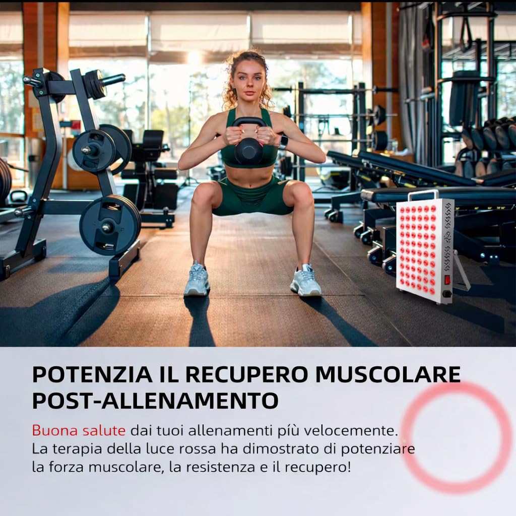 Lampada per terapia a luce rossa, 60 LED con tecnologia a 4 chip, 4 lunghezze d'onda (630 nm, 660 nm, 850 nm, 940 nm), intensità regolabile e timer, lampada a infrarossi per recupero muscolare