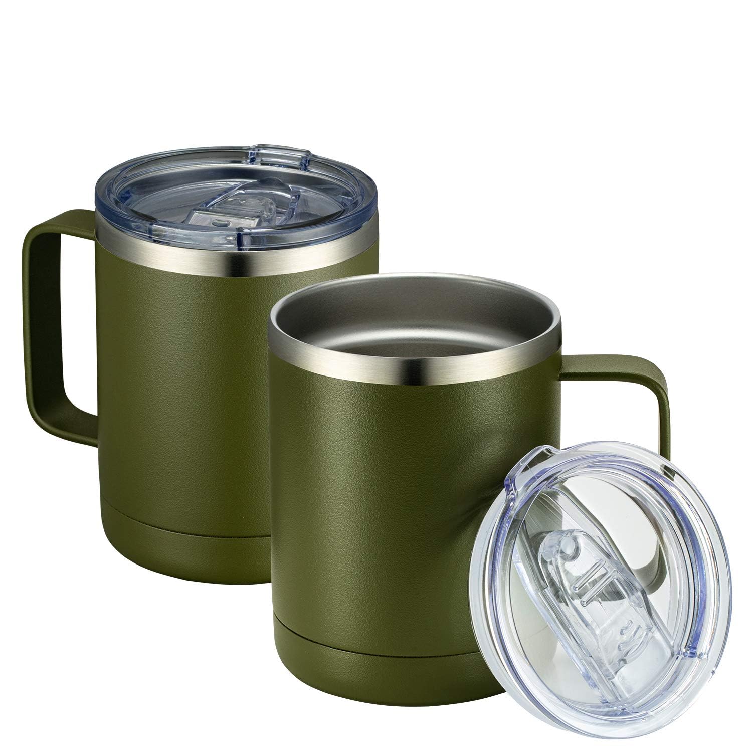 MEWAY 12oz Coffee Mug With Handle 2 Pack Bulk,Stainless Steel Insulated Travel Tumblers With Sliding Lid,Double Wall Vacuum Camping Cup for Hot & Cold