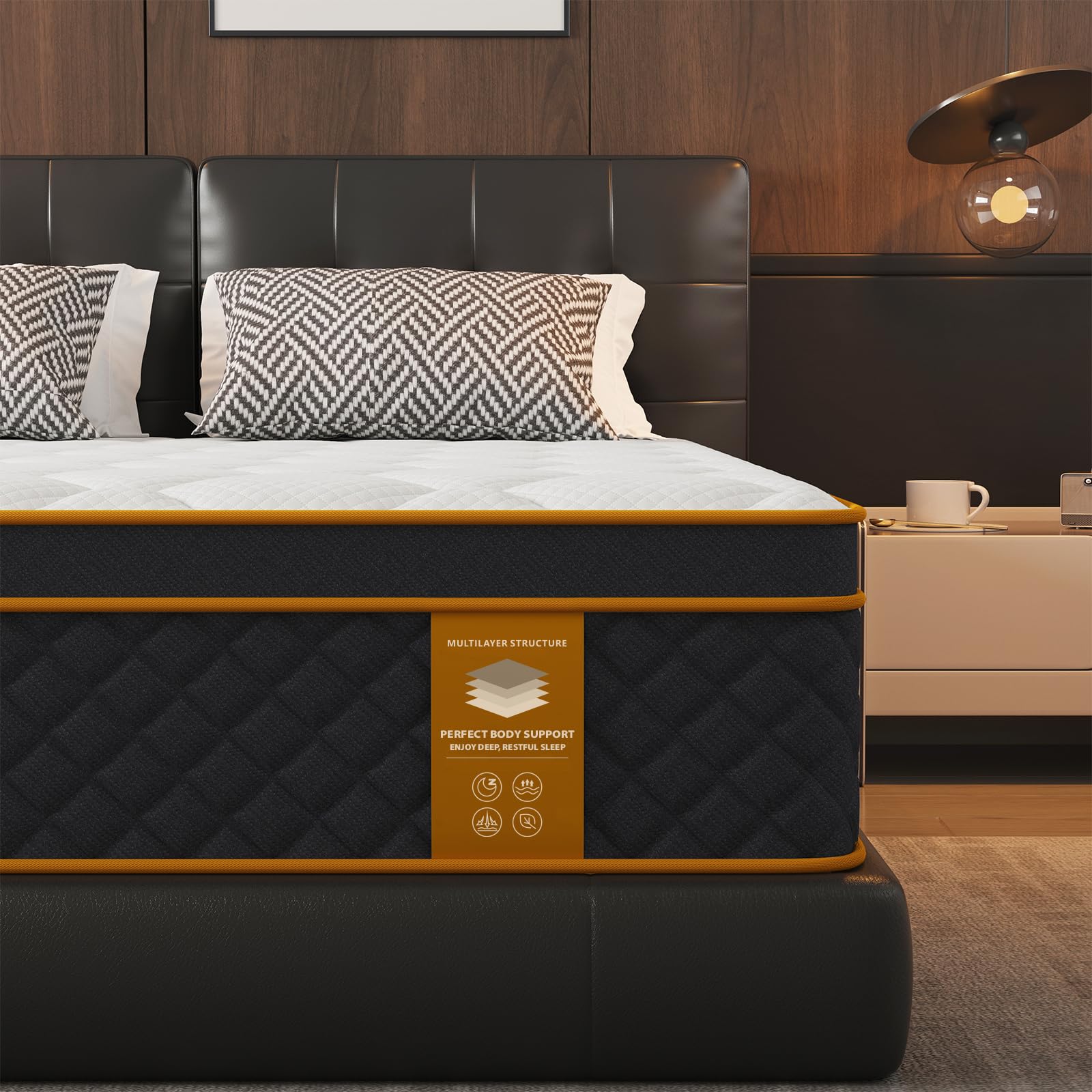 purekib King Size Mattress 5FT, 9 Inch Memory Foam Hybrid King Mattress, 7-Zone Orthopedic Support, Medium Firm and Individually Pocket Sprungs, Motion Isolation & Edge Support 150x200x22cm