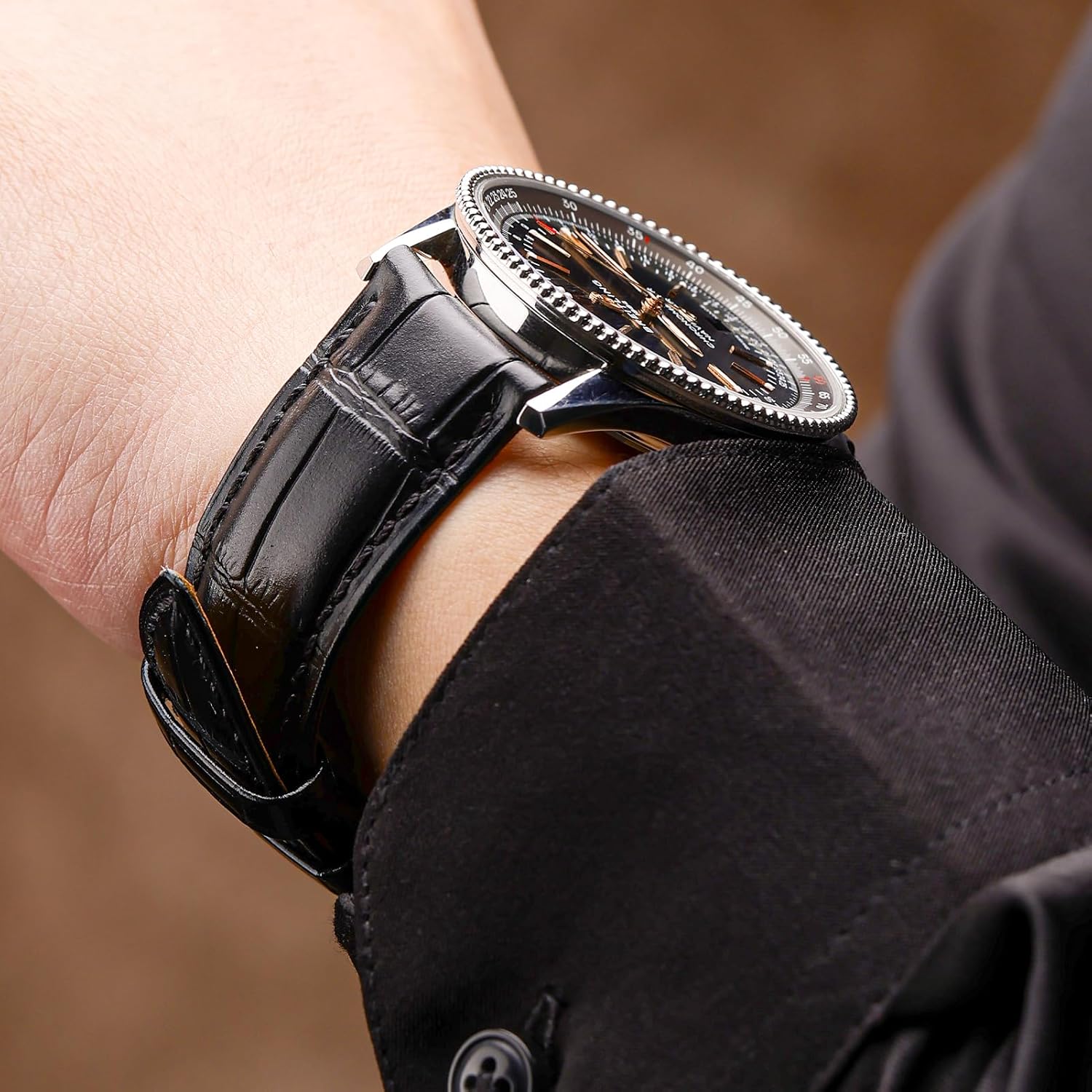Watch Straps for Men with Quick Release, Luxury Alligator Grain Embossed Leather Watch bands, Top Grain Genuine Leather Watchband Replacements 19mm, 20mm, 21mm, 22mm