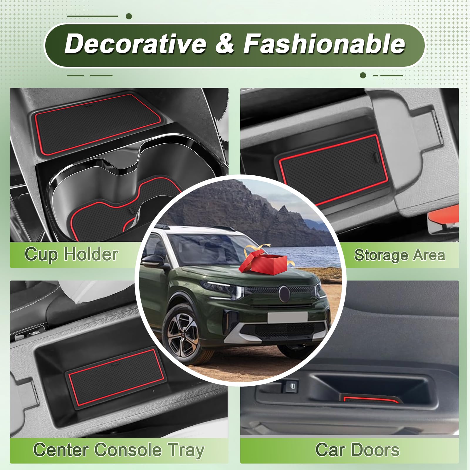 Compatibile con Nuovo Citroen C3 ë-C3 Aircross 2025 2026 2027 Tappetini Antiscivolo per Citroen C3 Aircross Hybrid Tappetini in Gomma per Console Centrale, Porta Bicchieri, Scanalatura Porta