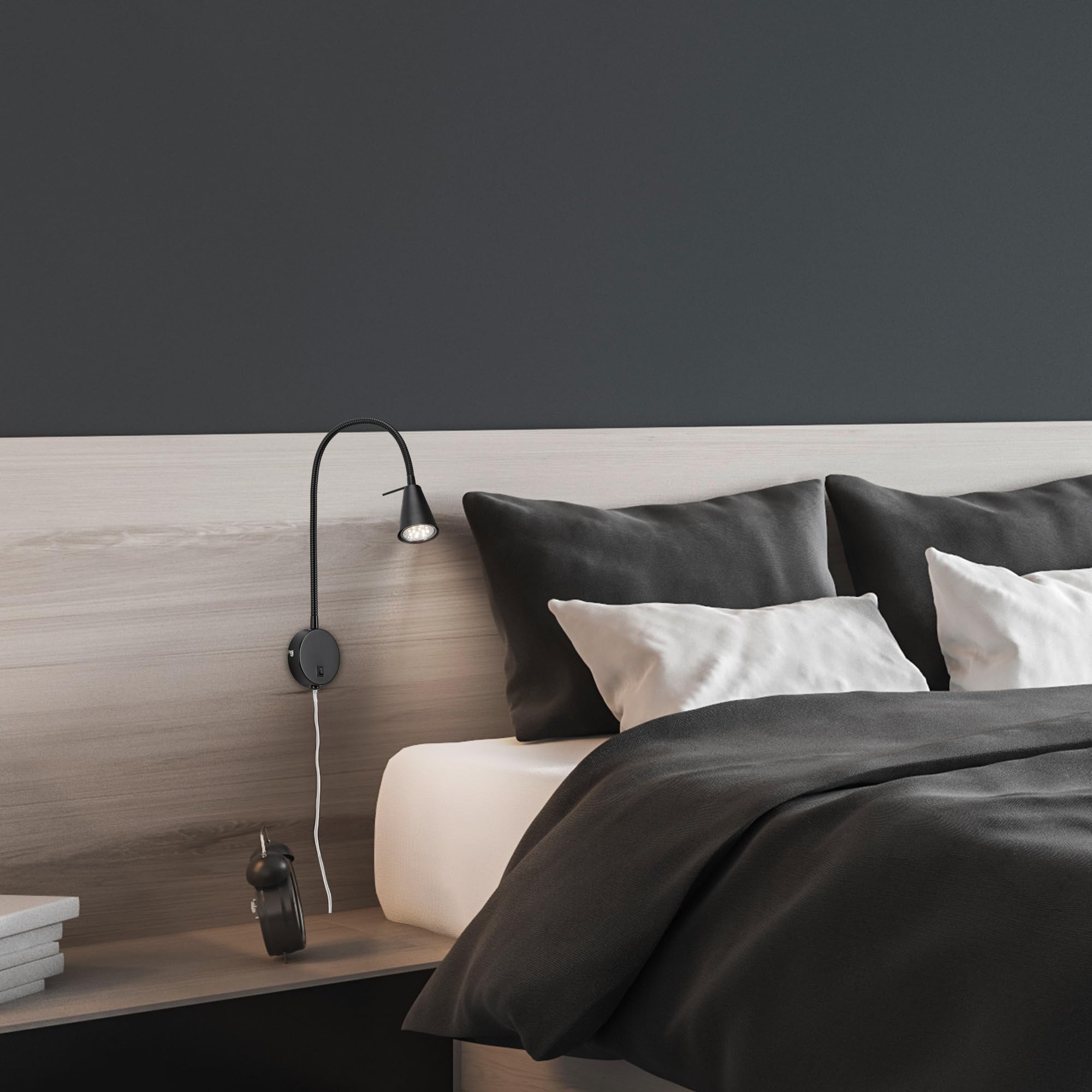 Briloner Leuchten LED-bedlamp, bedlamp Flexarm, incl. aan-/uitschakelaar, 4 watt, 400 lumen, 3.000 Kelvin, metaal, zwart, 4 W