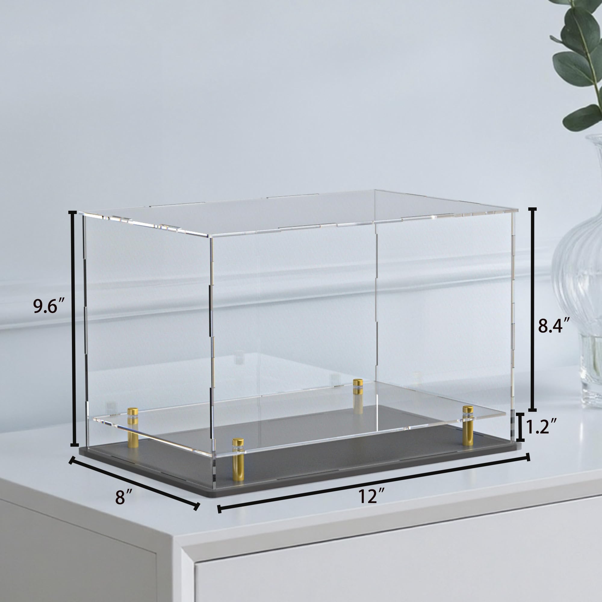 Vitrine en acrylique avec étagère flottante et base épaisse – Vitrine de collection protégée contre les UV pour souvenirs, figurines et souvenirs (30,5 cm (L) x 20,3 cm (l) x 24,3 cm (H)
