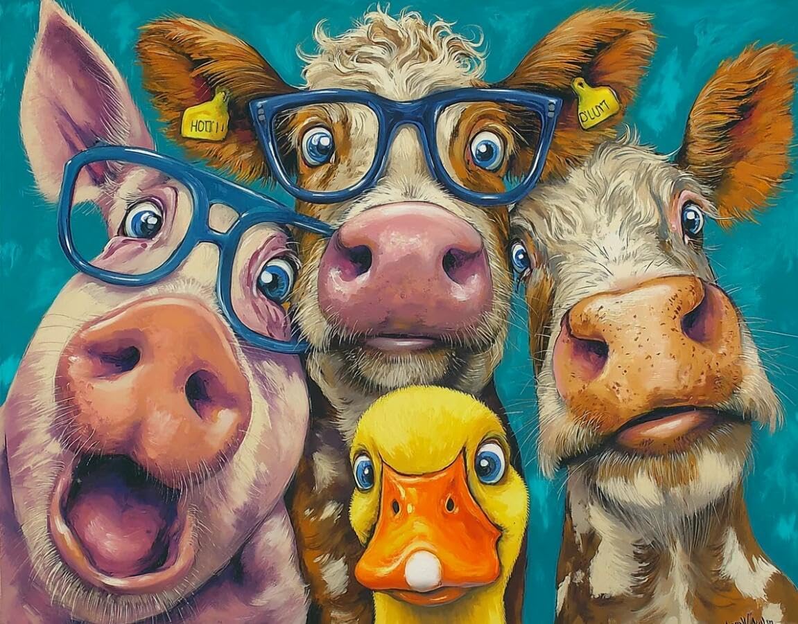 Henypt Counted Cross Stitch Kit for Adults Pre Printed, Animals: Cows and Pigs DIY 11Ct Embroidery Sewing Starter Kit Stamped Needlework Easy Beginners (Stamped Home)